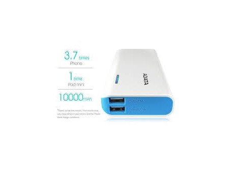 Power Bank Cargador Portatil Adata Pt100 10,000mah 2 Salidas Usb 5v, 3 Ampers, Lampara Led, Blanco/azul