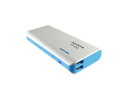 Power Bank Cargador Portatil Adata Pt100 10,000mah 2 Salidas Usb 5v, 3 Ampers, Lampara Led, Blanco/azul