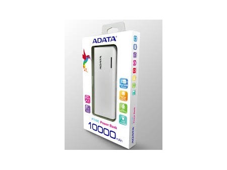 Power Bank Cargador Portatil Adata Pt100 10,000mah 2 Salidas Usb 5v, 3 Ampers, Lampara Led, Blanco/azul